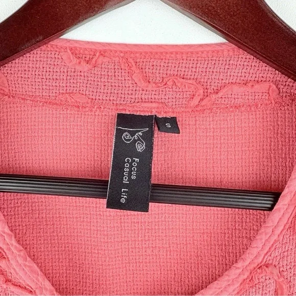 Focus Casual Life Top Womens Large Gauze Lagenlook Artsy Pink Pockets Cardigan - Picture 3 of 8